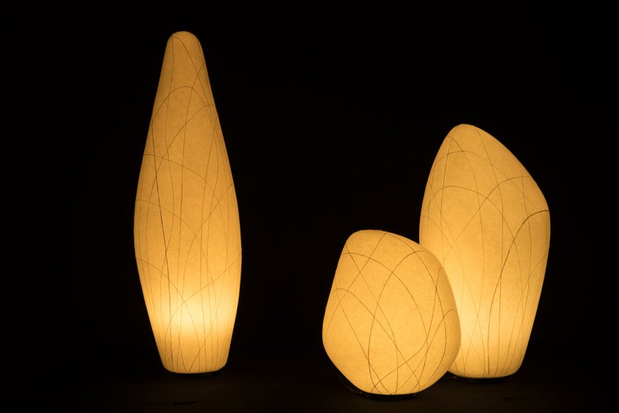 Eriko Horiki's "Washi Light Object ISHI," is a 2017 light fixture made of washi paper, resin mold and steel, shown in an undated photo. "Washi Transformed" opens at Mingei International Museum Oct. 14, 2023.