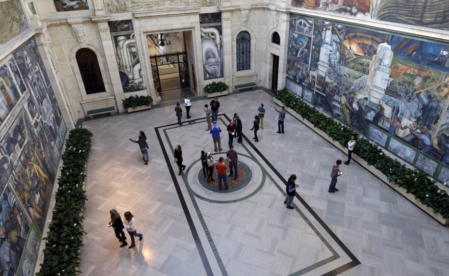 The murals by Diego Rivera and other works at the Detroit Institute of Arts would be safe from creditors under the plan before a bankruptcy judge Tuesday.