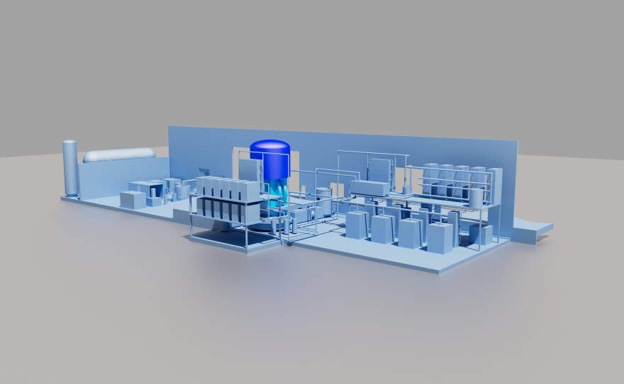 An undated 3D rendering of the blanket components testing facility at General Atomics.