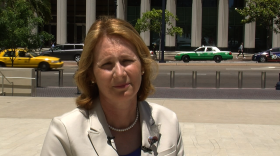 San Diego judicial candidate Carla Keehn talks to reporters across from the San Diego Hall of Justice on May 12, 2014. 