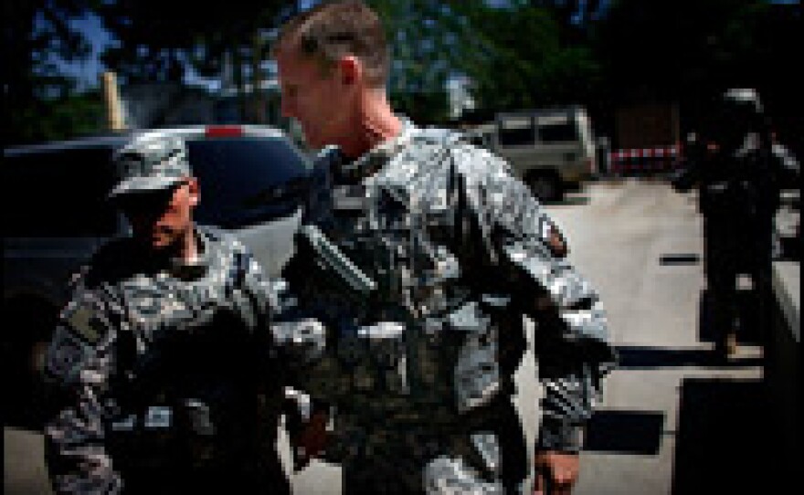 McChrystal with staff outside his Kabul headquarters.