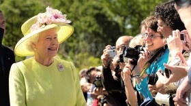 Her Majesty greets employees on her walk from NASA’s Goddard Space Flight Center mission control to a reception in the center’s main auditorium in Greenbelt, Maryland, 2007