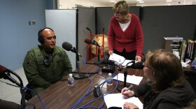 DO NOT USE THIS PHOTO - PULLED FROM SITE 4/15/10 PER DONOVAN REQUEST FOR OFFICER PRIVACY/SAFETY. APPROVED BY SUZANNE MARMION. 

These Days host Maureen Cavanaugh and producer Pat Finn talk with Officer William Edrozo before recording an interview about gang activity at the R.J. Donovan Correctional Facility.  