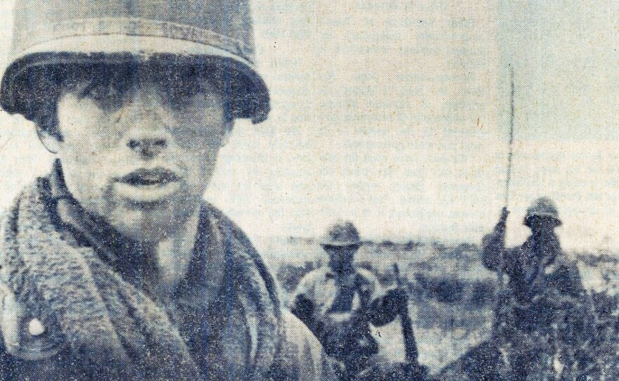 Army Specialist Jim McGough with members of his unit in 1971. Then 19, he was photographed by a columnist from The Des Moines Register.