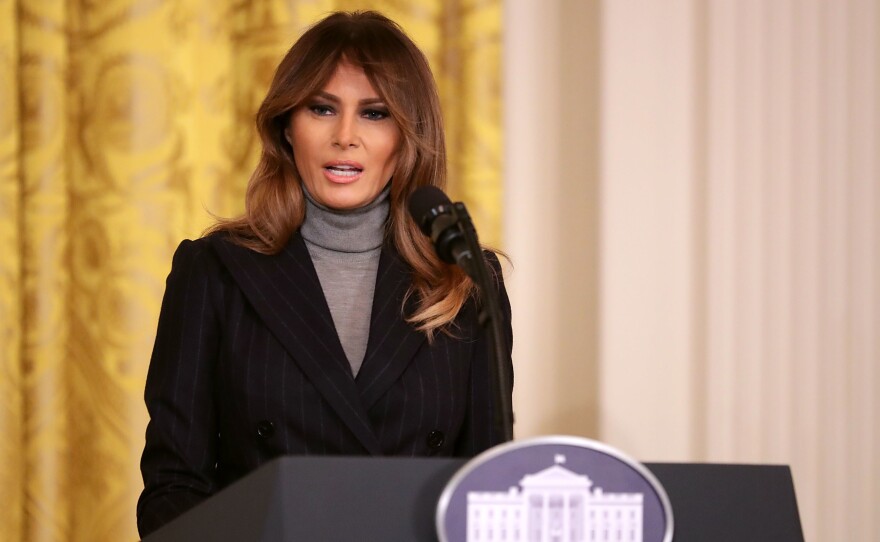 First lady Melania Trump delivers remarks during the White House Opioid Summit on Thursday.