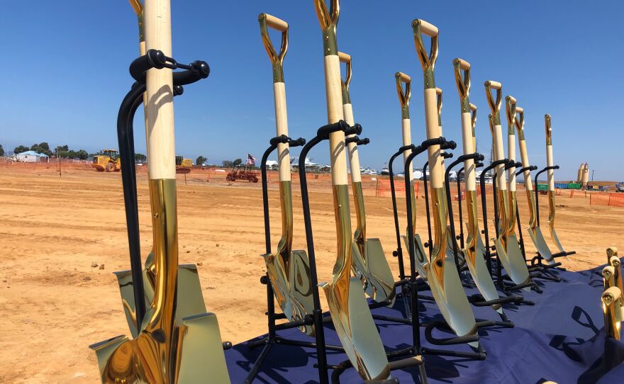 Shovels are displayed at the construction site of Gaylord Pacific Resort and Convention Center, July 27, 2022.