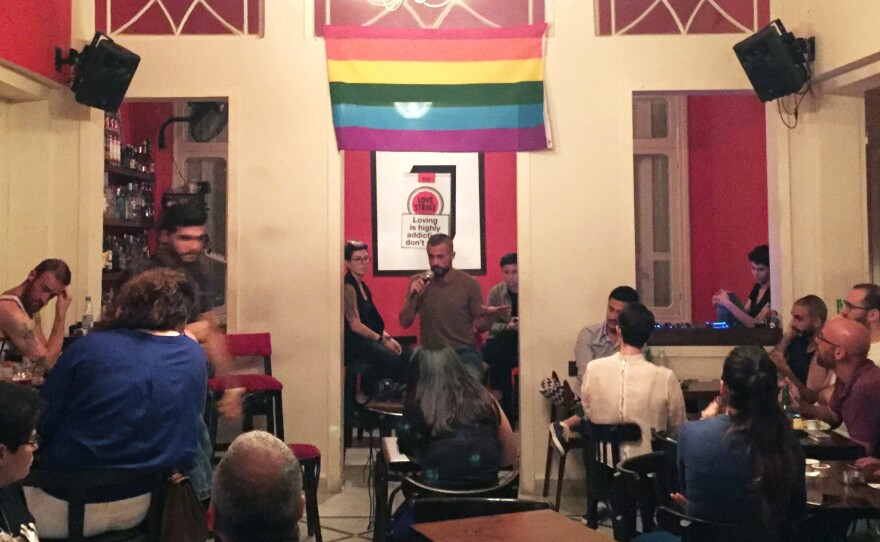 In Beirut, an audience listens to testimonies about encounters with the police over homosexuality. The event was part of Beirut Pride week – the city's first.