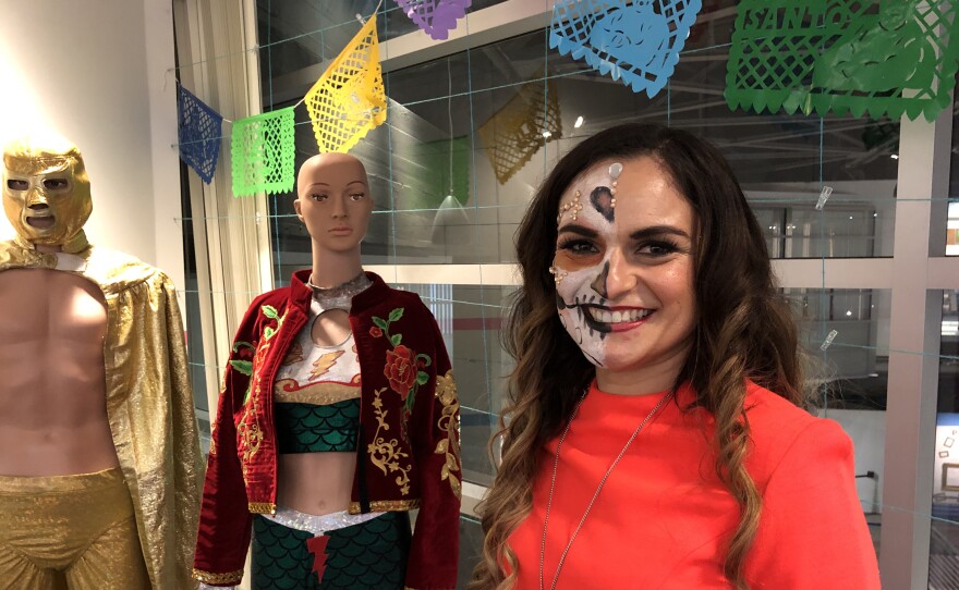 Mexican wrestler Thunder Rosa was at the opening of Comic-Con  Museum's Sangre, Sudor y Mito and many of her costumes are on display. May 22, 2025