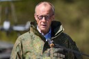 German Chancellor Friedrich Merz gives a statement during his visit to the army at the Bundeswehr base in Munster, Germany, Thursday, April, 30, 2026.