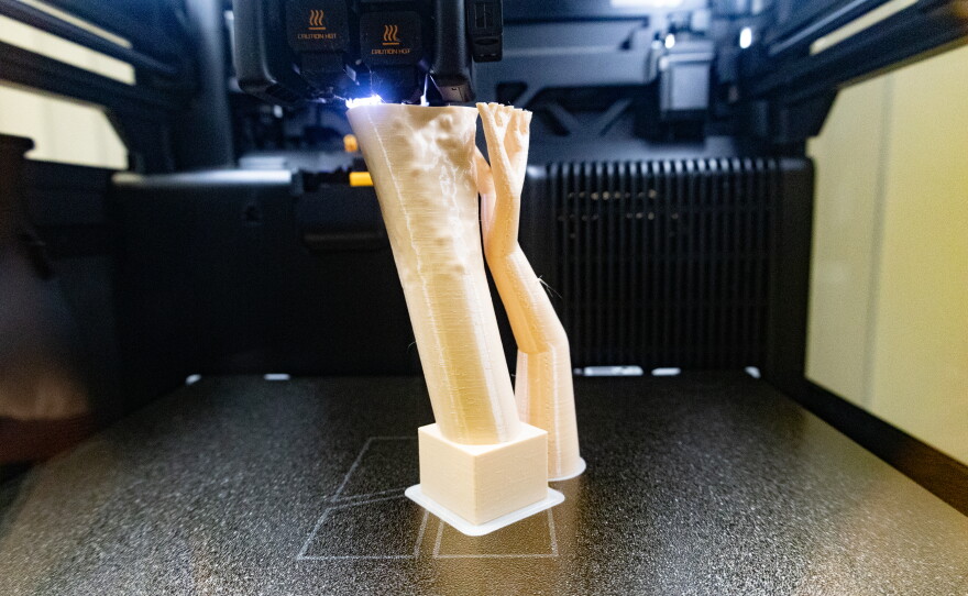 A model of patient's leg bone is being printed on one of the lab's five 3D printers at Rady Children’s Hospital, Webster Foundation 3D Innovation Lab on August 6, 2026.