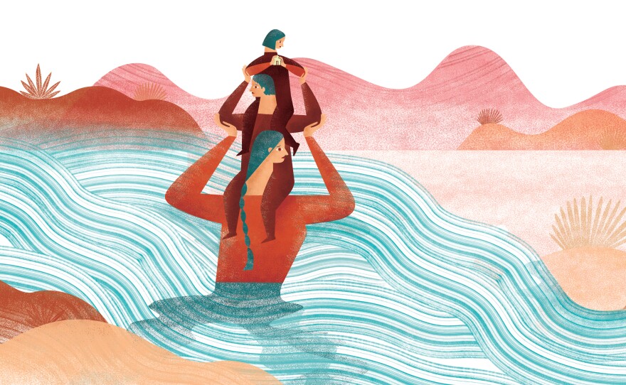 Hear My Voice/Escucha Mi Voz includes a child's account of crossing the Rio Grande. (Excerpted from Hear My Voice/Escucha mi voz. Foreword by Michael Garcia Bochenek; Compiled by Warren Binford; Workman Publishing. Copyright 2021.)