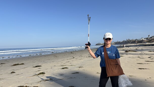 Vi Nguyen is a local pediatrician who has been picking up plastic along San Diego's coastline for the past seven years.