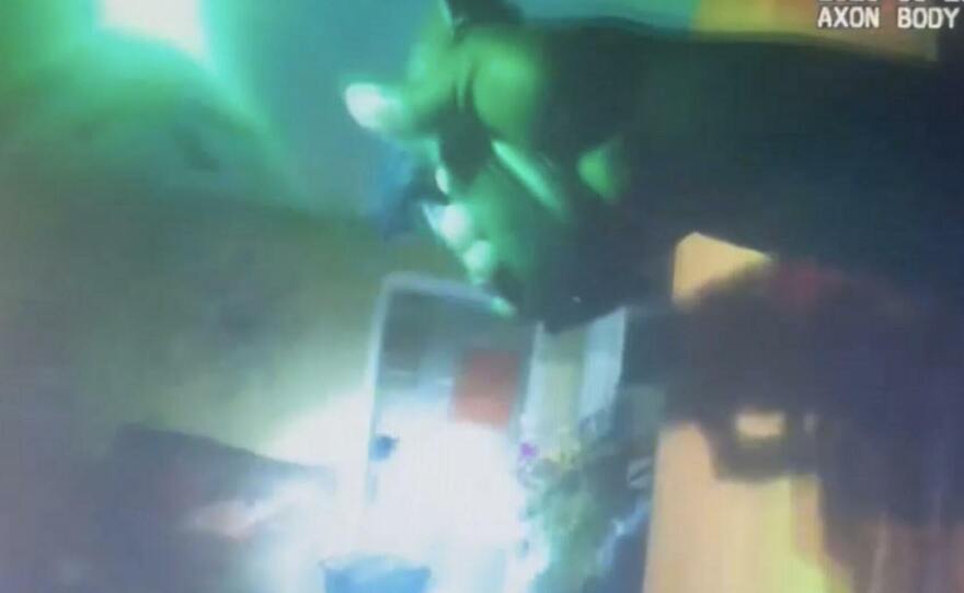 Copies of the 911 calls placed by 11-year-old Aderrien Murry and his grandmother to the Indianola Police Department were released Friday. The calls raise questions about the May 20, 2023, incident and how the situation was handled by authorities. Here, an image from the body camera footage shows the moment Sgt. Greg Capers fired his weapon at Aderrien.