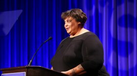 Roxane Gay accepts her Freedom to Write Award at the PEN Center USA's 25th Annual Literacy Awards Festival at the Beverly Wilshire Hotel on Monday, Nov. 16, 2015, in Beverly Hills, Calif.