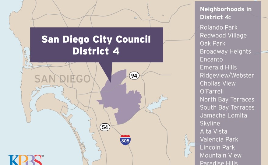 A map shows San Diego City Council District 4, May 2018.