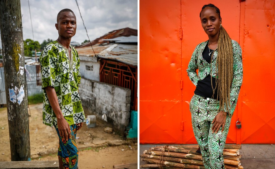 Dao M. Fahnbulleh, 23 (left), wants to become a fashion designer. "I feel so happy. I feel so cool. Anywhere I go, I will tell my friends, I interact with intelligent people because they look at me as intelligent person," he says. Right: "Fashion over food," says Zoe Kiada, an unemployed 25-year-old.