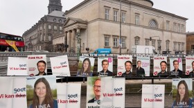 Parliamentary election campaign posters line the streets leading up to the Parliament building in Copenhagen, Denmark.