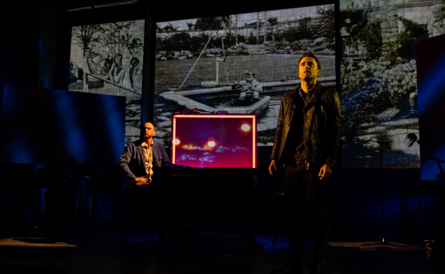 Grant James Varjas (left) and Charlie Thurston (right) are shown in La Jolla Playhouse and Tectonic Theater Project’s production of "Here There Are Blueberries," in an undated photo.