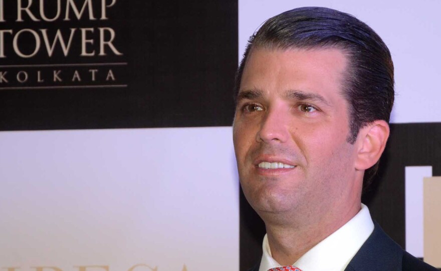 Donald Trump Jr. at a photo session after visiting Trump Tower Kolkata, a Trump Organization apartment building in India. Its website says it is "synonymous with celebrated luxury."