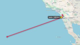 Flight path of a Cessna T240 aircraft on July 13, 2025 that was lost over the ocean after taking off from the Ramona Airport.