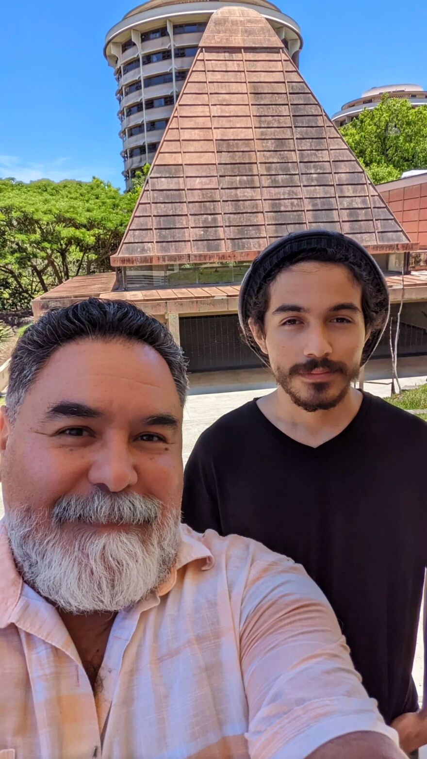 Juventino Gutierrez II in Hawai'i helping his son, Juventino Gutierrez III, start his freshman year at the University of Hawai'i