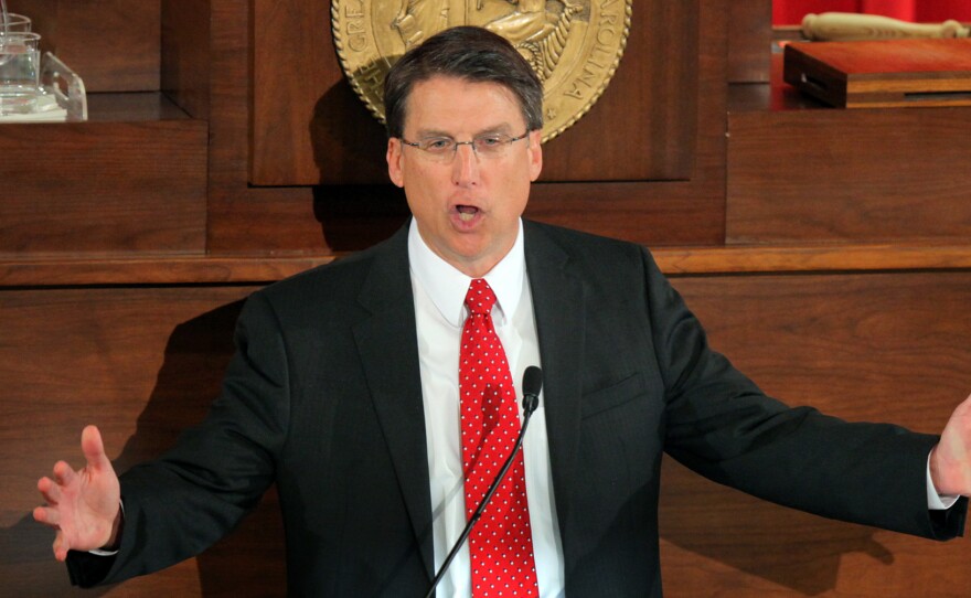 North Carolina Gov. Pat McCrory delivers the State of the State address, in Raleigh on Feb. 18.