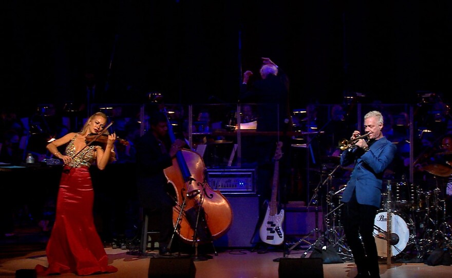 Violinist Caroline Campbell with trumpeter Chris Botti and the Dallas Symphony Orchestra