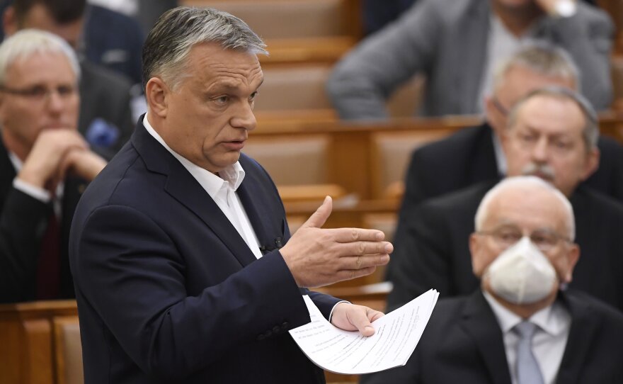 Hungarian Prime Minister Viktor Orbán speaking last month in Parliament, when lawmakers granted him the power to rule indefinitely by decree. One aspect of the law ostensibly passed to cope with the coronavirus calls for prison terms of up to five years for those convicted of spreading falsehoods or distorted facts during the emergency.
