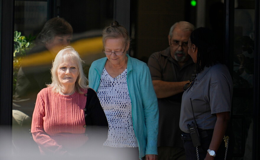 May Martinez, left, mother of murder victim Colleen Slemmer, walks out of Riverbend Maximum Security Institution during a stay of the planned execution of Christa Pike, Wednesday, Sept. 30, 2026, in Nashville, Tenn.