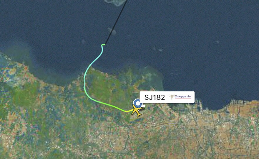 This radar image shows the flight path of Indonesian Sriwijaya Air Flight 182 before it dropped off radar on Saturday.