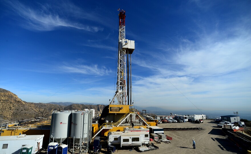 Crews from Southern California Gas and outside experts work on a relief well at the Aliso Canyon facility above the Porter Ranch area of Los Angeles, Wednesday, Dec. 9. 2015.