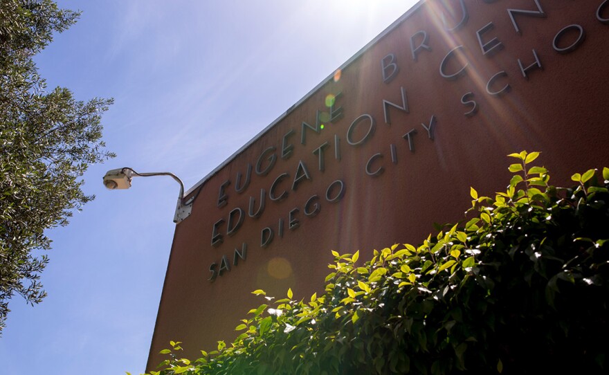 The outside of the San Diego Unified School District Education Center is shown on May 8, 2018.