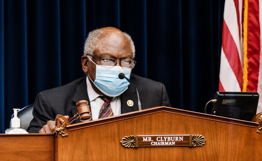 Rep. James Clyburn, D-SC, chairman of the House Select Subcommittee on the Coronavirus Crisis, listens at a hearing on Oct. 2, 2020, in Washington, D.C.