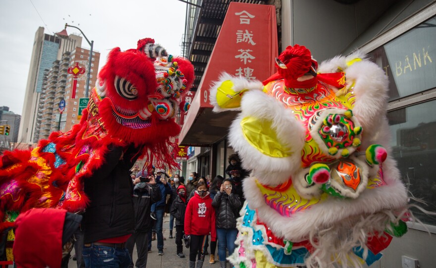 The Chinatown Community Young Lions perform lion dancing at the Lunar New Year Celebration in Manhattan's Chinatown on Feb. 12.