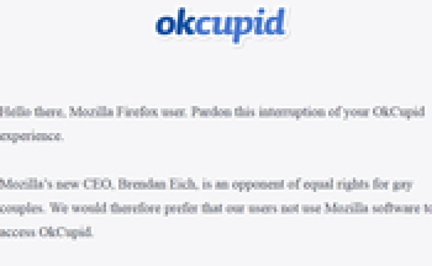 The message from OkCupid about Mozilla.