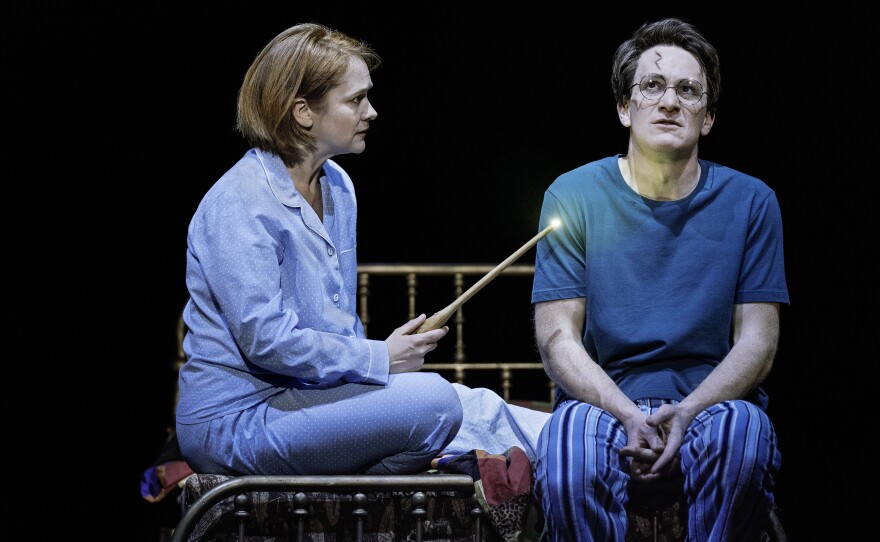 Jamie Parker plays Harry Potter, and Poppy Miller plays his wife, Ginny, in <em>Harry Potter and the Cursed Child</em>.
