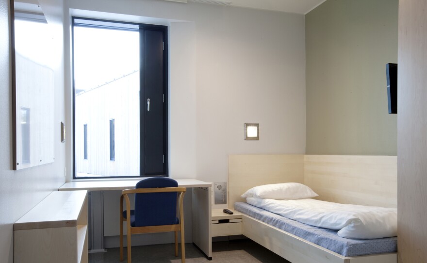 Prisoners at Halden have private rooms, which all have a fridge, desk and flat-screen TV. Inmates who don't follow the rules and attend classes and counseling are sent to conventional prisons.