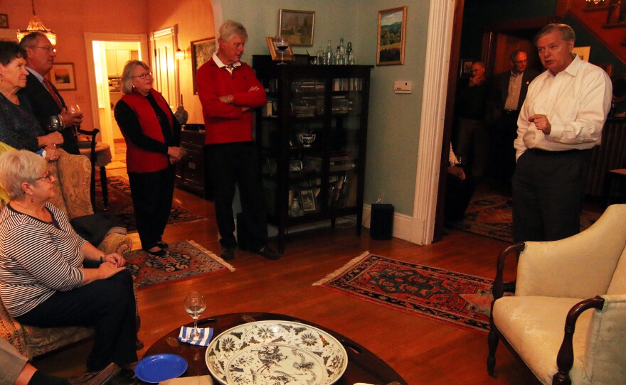 Republican presidential candidate Lindsay Graham visited the home of Juliana Bergeron and her husband Arto Leino in Keene, N.H. in October.