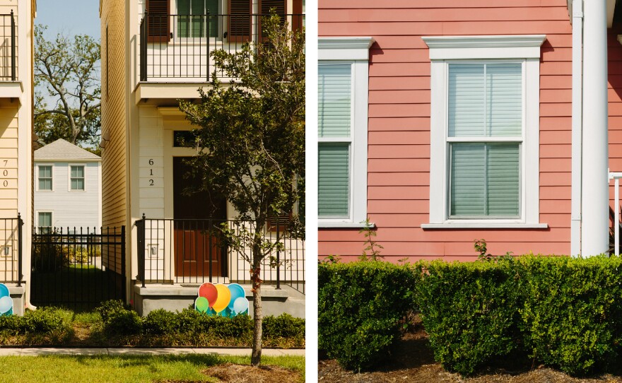 Details of homes in the Faubourg Lafitte housing development (left) and Harmony Oaks housing development show architecture intended to reflect the charm and character of New Orleans.