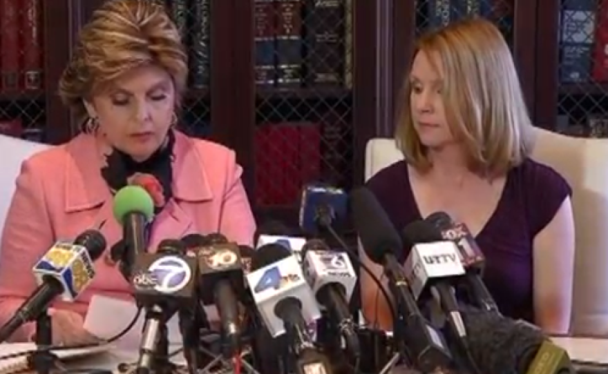 Attorney Gloria Allred and The mayor's ex-fiancee, Bronwyn Ingram at Thursday's press conference. Credit: NBC San Diego
