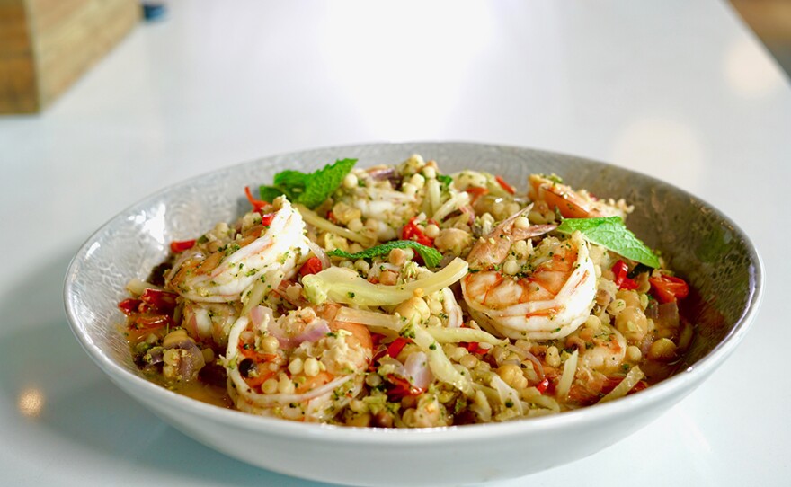 Spicy Shrimp with Fregola and Chickpeas