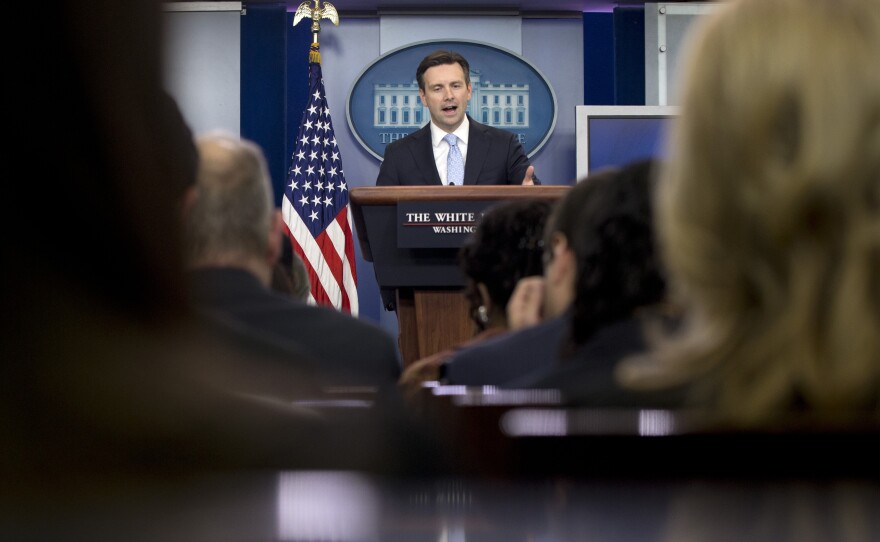 "The Trump campaign, for months now, has had a dustbin of history-like quality to it, from the vacuous sloganeering to the outright lies to even the fake hair, the whole carnival barker routine that we've seen for some time now," White House Press Secretary Josh Earnest said Tuesday.