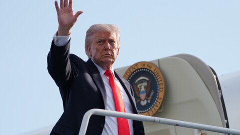 President Donald Trump boards Air Force One at Ocala International Airport, in Ocala Fla., Friday, May 1, 2026, after speaking at an event in The Villages, Fla.