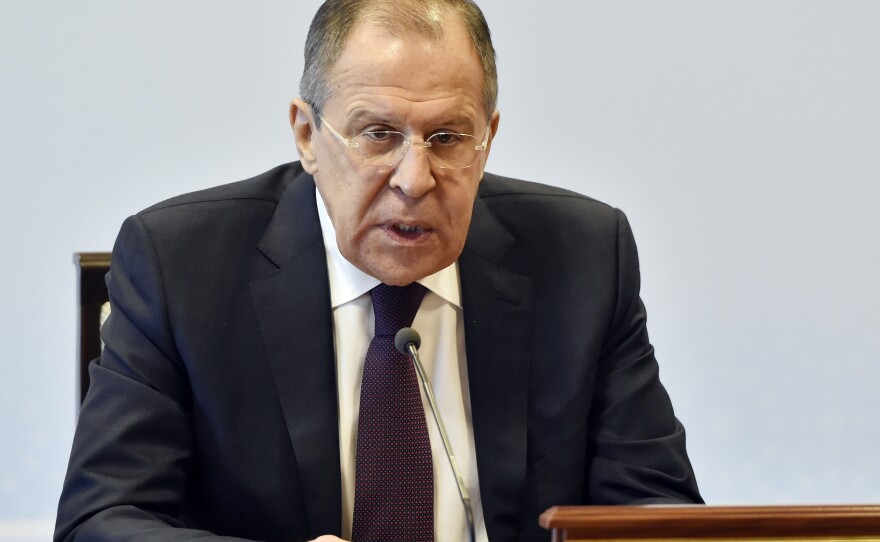 Russian Foreign Minister Sergey Lavrov says the U.S. attack on Syria reminded him of the invasion of Iraq in 2003. Lavrov said no Russian servicemen were hurt in the U.S. strike on a Syrian air base.