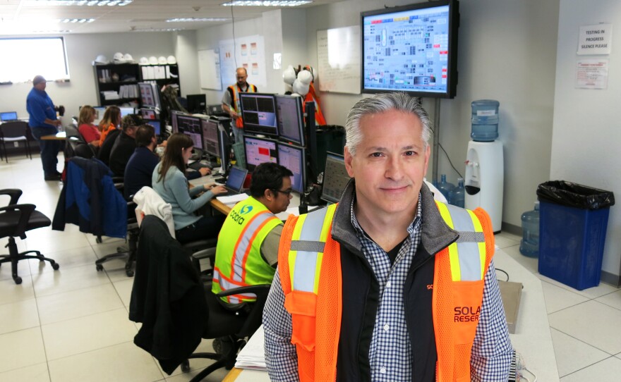 Kevin Smith, CEO of SolarReserve, stands in the control room of the Crescent Dunes Solar Energy Plant. "This is really the first utility-size project of this type in the world," he says.