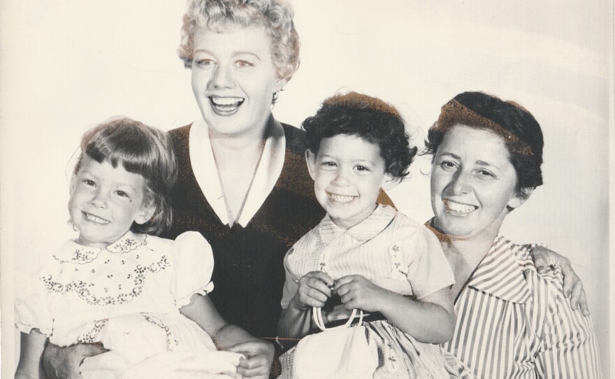 Family photo of actress Shelley Winters with her daughter Vittoria Gassman and young Lolly Boroff with her mom Blanche.