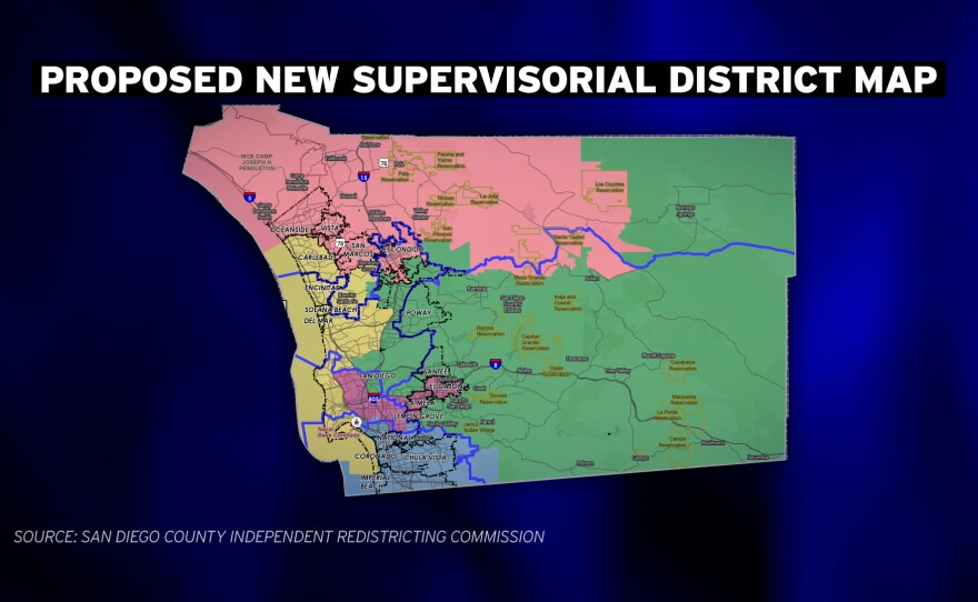A map of the most recent draft of the new supervisorial districts is shown.