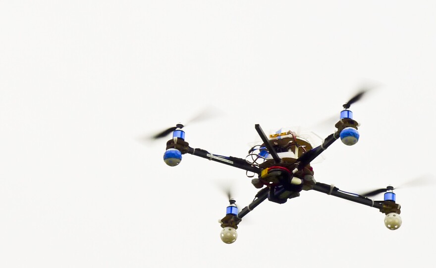 A homemade drone over Cesar Chavez Park in Berkeley, Calif. Hobbyists and commercial manufacturers are anticipating new rules governing their domestic use.