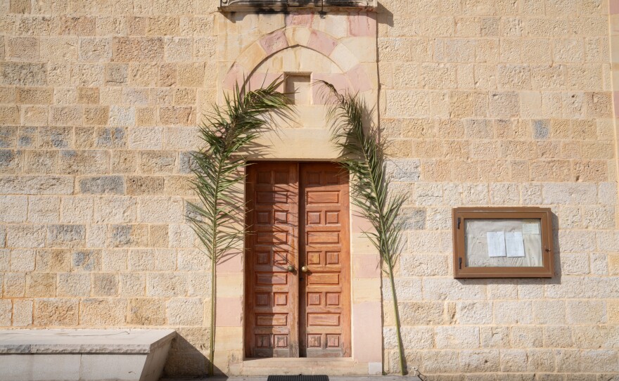 Palms decorate the path to St. Maron Church in Jezzine, a predominately Christian town in southern Lebanon.