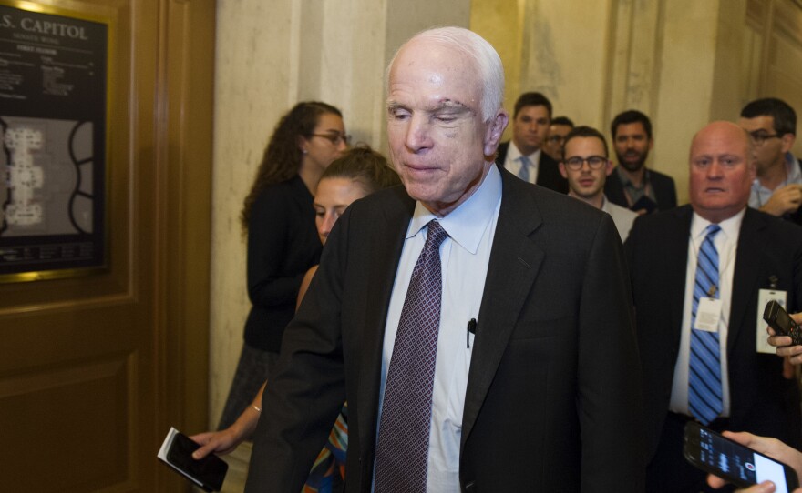 After casting a "no" vote, McCain left the Capitol and declined to talk with reporters.
